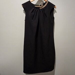 Julian Taylor NY Black Sleeveless Dress Women's Size 10 Gold accents on neckline